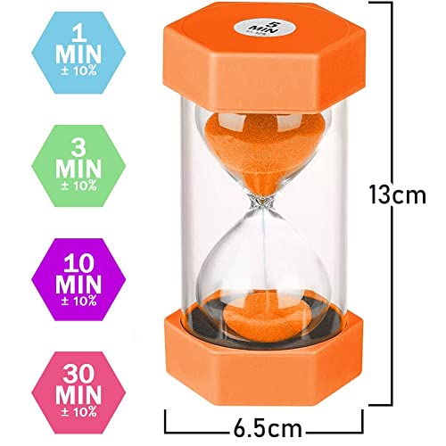 BEXPECTED 5 Pack Sand Timer Colorful Sandglass Timer Hourglass Set Sand Clock Timer Hourglass 1/3/5/10/30 Minutes Games Classroom Kids Kitchen, Blue, Green, Prange, Purple, Pink, 36.5 * 14 * 7.5 cm