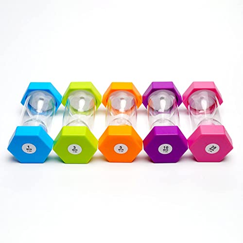 BEXPECTED 5 Pack Sand Timer Colorful Sandglass Timer Hourglass Set Sand Clock Timer Hourglass 1/3/5/10/30 Minutes Games Classroom Kids Kitchen, Blue, Green, Prange, Purple, Pink, 36.5 * 14 * 7.5 cm