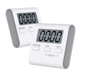 satinwood kitchen timer, 2 pack digital kitchen timers magnetic countdown timer with loud alarm, big digits, back stand for cooking, classroom, teachers - aaa battery included,white