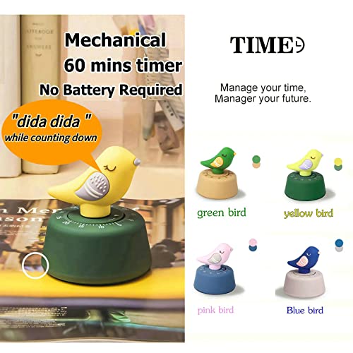 NUOSWEK Cute Bird Timer for Kids, Mechanical Kitchen Timer, Wind Up 60 Minutes Manual Countdown Timer for Classroom, Home, Study and Cooking (Yellow Bird)