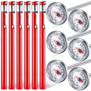 6 pieces stainless steel kitchen thermometer with red 5 inches long stem1 inch dial thermometer milk frothing food thermometer for oven probe meat foam grill bbq cooking chocolate water