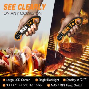 Waterproof Digital Meat Thermometer for Cooking, Instant Read Food Thermometer with Backlight, Built-in Magnet, Calibration, and Long Foldable Probe for Kitchen Deep Fry Grill BBQ Candy