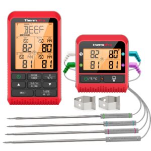 temppro h29 wireless meat thermometer with 4 probes, 1000ft smoker thermometer for grilling and smoking, meat probe bbq thermometer for oven and grill