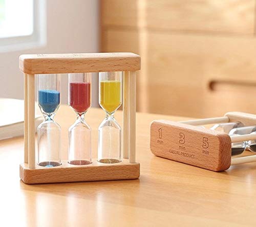 GQZ Wooden Sand Hourglass Timer Wood Frame Hourglass Sandglass Sand Clock Timer 1+3+5 Minute Mini Sand Timer Decoration Small Gift for Games Classroom Home Office Decoration (Colored)