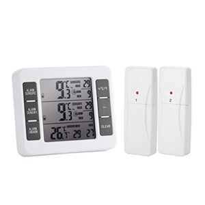 locisne freezer alarm with audible alarm and 2 wireless sensors, indoor outdoor refrigerator thermometer for home kitchen