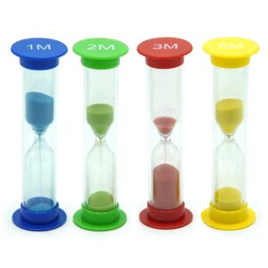 teacherfav sand timer for kids set of 4 small colorful hour glass acrylic covered clock 1min 2min 3min 5min for classroom, home & kids room
