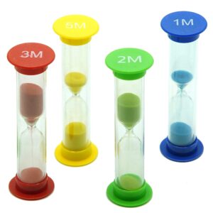 TeacherFav Sand Timer for Kids Set of 4 Small Colorful Hour Glass Acrylic Covered Clock 1Min 2Min 3Min 5Min for Classroom, Home & Kids Room