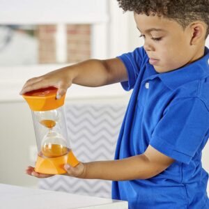 hand2mind Orange Jumbo Sand Timers, 5 Minute Sand Timer, Hourglass Sand Timer with Soft Rubber End Caps Offers Quiet Pausing, Classroom Sand Timers for Kids, Teeth Brushing and Game Timer (Set of 1)