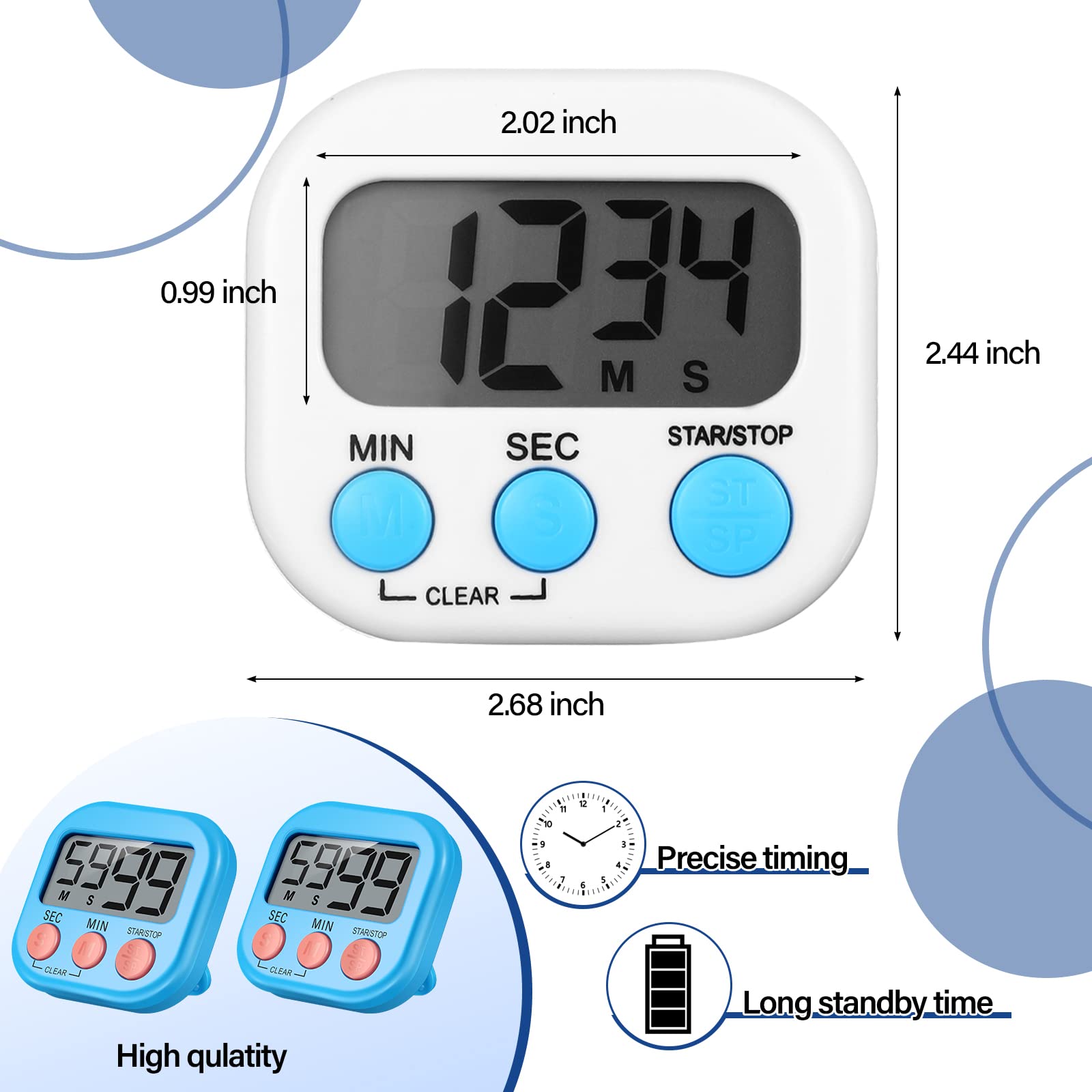 30 Pieces Small Digital Kitchen Timers Magnetic Countdown Timer Loud Alarm Big Digits Classroom Stopwatch Clock Timer for Cooking Baking Sports Games Office (not Including Battery)