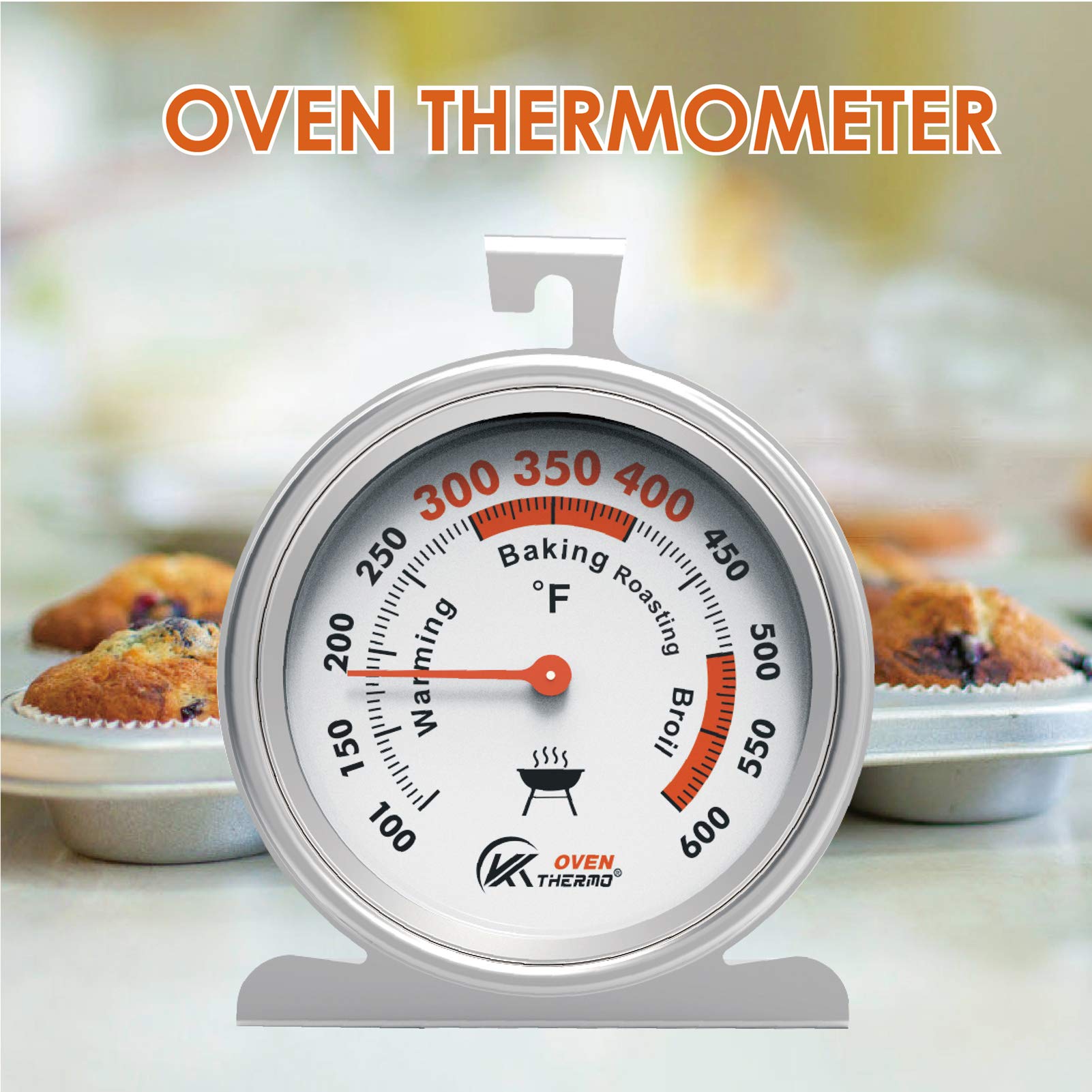 3" Extra Large Oven Thermometer Easy to Read NSF Accurately with Large Hook and Panel Base for Hang or Stand Easily,Safe Leave in Oven for Long time Kitchen Cooking