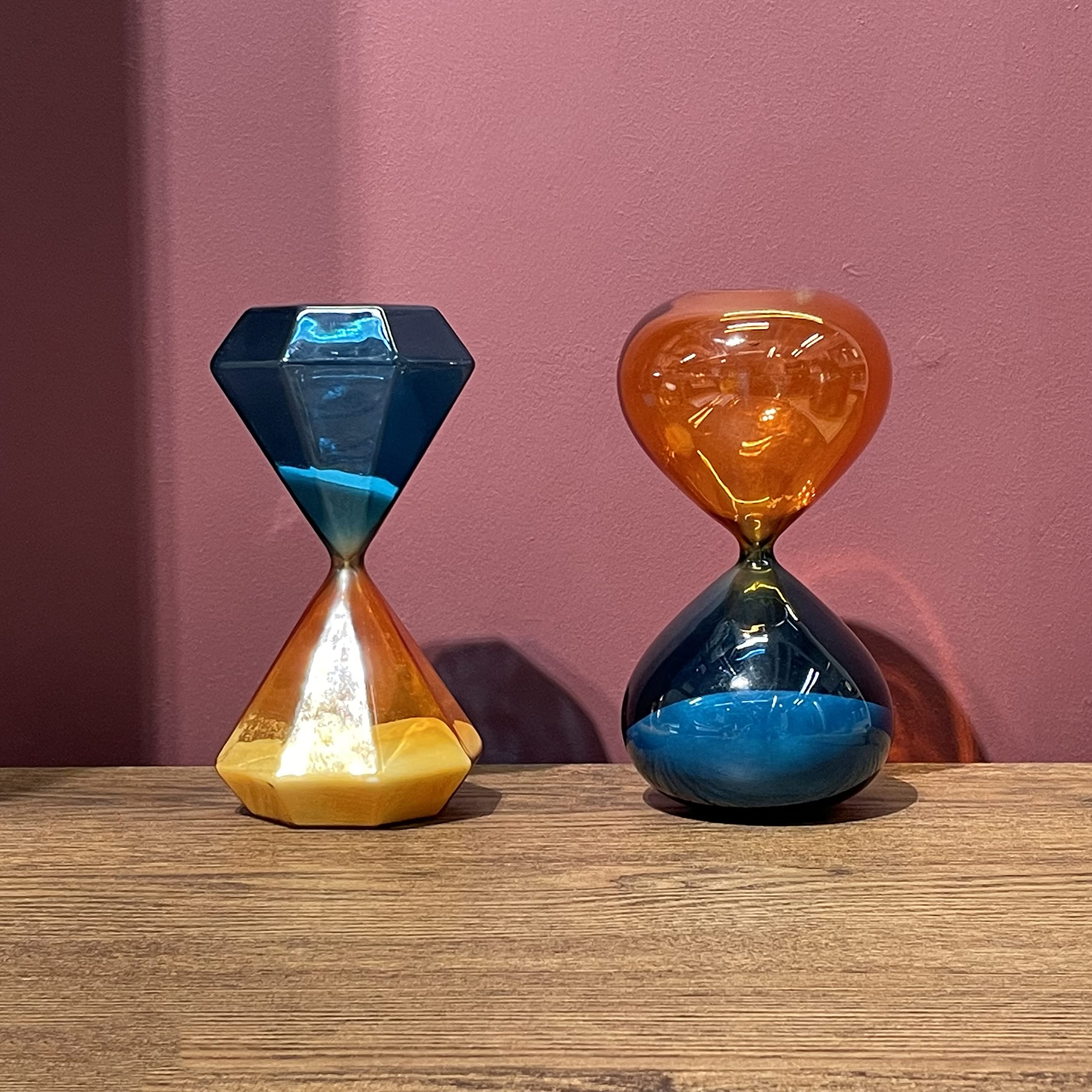 Hourglass Sand Timer Hour Glasses with Sand 30 Minutes & 15 Minute Hourglass Blue Timer Sand Clock Set of 2, Orange Hour Glasses Decorative Sand Watch for Yoga,Study Timer,Game,Desk,Office,Kitchen