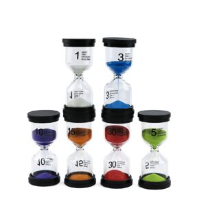 6Pcs-ALILAKA-Sand Timers-Small Black Cover Hourglass-6 Color Hourglass Set Includes 1 Minute, 3 Minutes, 5 Minutes, 10 Minutes, 15 Minutes, 30 Minutes