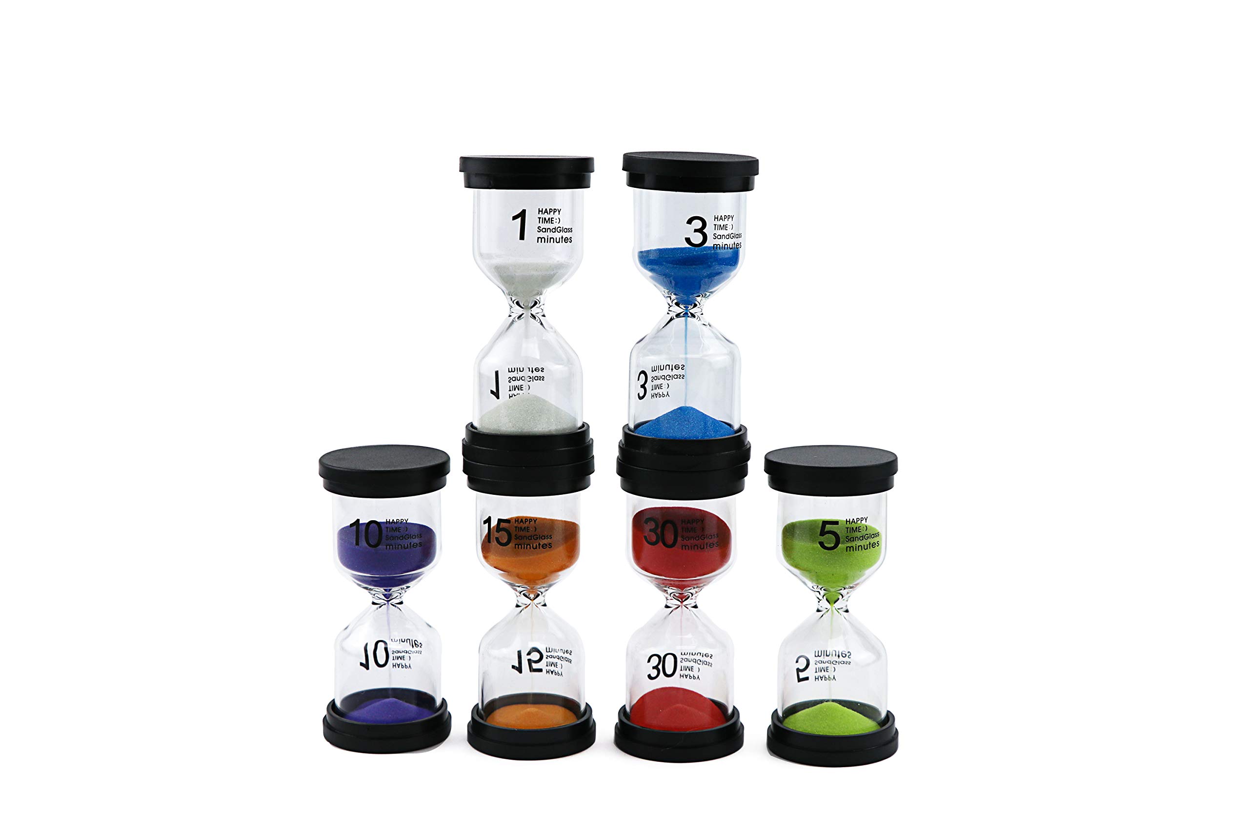 6Pcs-ALILAKA-Sand Timers-Small Black Cover Hourglass-6 Color Hourglass Set Includes 1 Minute, 3 Minutes, 5 Minutes, 10 Minutes, 15 Minutes, 30 Minutes