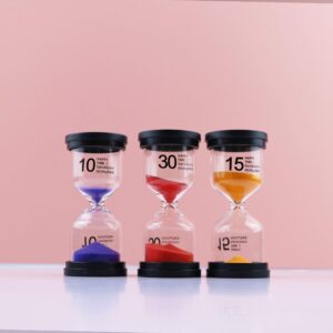 6Pcs-ALILAKA-Sand Timers-Small Black Cover Hourglass-6 Color Hourglass Set Includes 1 Minute, 3 Minutes, 5 Minutes, 10 Minutes, 15 Minutes, 30 Minutes