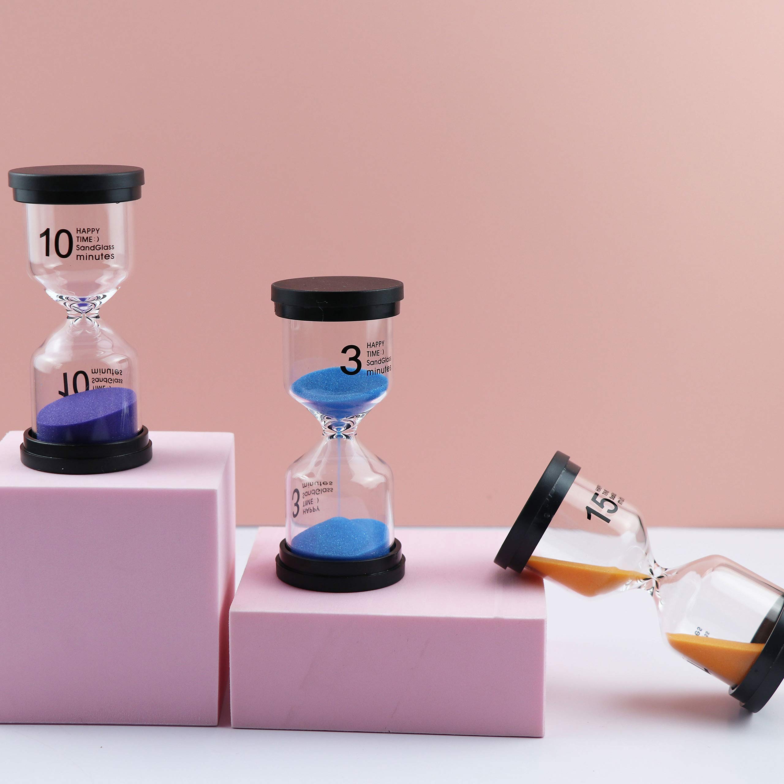 6Pcs-ALILAKA-Sand Timers-Small Black Cover Hourglass-6 Color Hourglass Set Includes 1 Minute, 3 Minutes, 5 Minutes, 10 Minutes, 15 Minutes, 30 Minutes