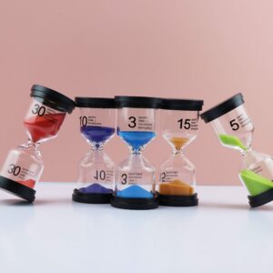 6Pcs-ALILAKA-Sand Timers-Small Black Cover Hourglass-6 Color Hourglass Set Includes 1 Minute, 3 Minutes, 5 Minutes, 10 Minutes, 15 Minutes, 30 Minutes