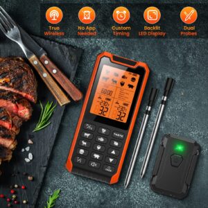 Kiydom 300FT Wireless Meat Thermometer with 2 Probes-Rechargeable, Rechargeable Digital Digital Cooking Thermometer with Alarm Function Preprogrammed Temperatures for The Oven, Kitchen, BBQ IP67