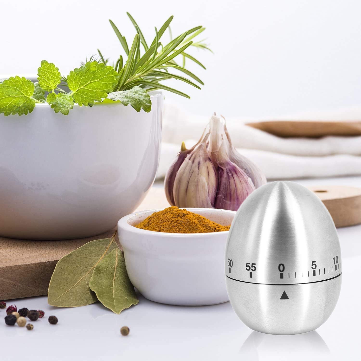 Egg Kitchen Timer Stainless Steel Metal Mechanical Cooking Timer 60 Minute Silver for Kids Cooking Tools