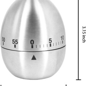 Egg Kitchen Timer Stainless Steel Metal Mechanical Cooking Timer 60 Minute Silver for Kids Cooking Tools