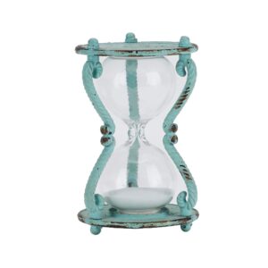 soffee design rustic 6-minute hourglass sand timer, vintage distressed sand clock, rustic sand watch with white sand, antique sandglass for home, kitchen, office decor, turquoise