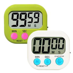 kitchen timer digital timer for teachers kids cooking with magnetic + on/off switch + count up countdown, stopwatch timer stand/hook, cooking timer with simple operation, 2 pack