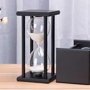 Hourglass 60 Minutes 8 inch Sand timers Tanmalan (White Sand,Black Frame,60±6Minutes,8x4x4inch)