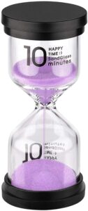 suliao hourglass sand timer 10 minute: plastic sand clock, purple sand watch 10 min, large reloj de arena 10 minutos, colorful hour glass sandglass for kids, games, classroom, kitchen, decorative