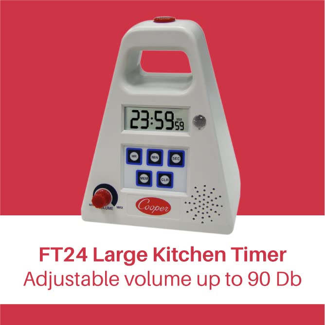 Cooper-Atkins FT24-0-3 Large Single Station Digital Kitchen Timer with Volume Control, 24 Hours Unit Range