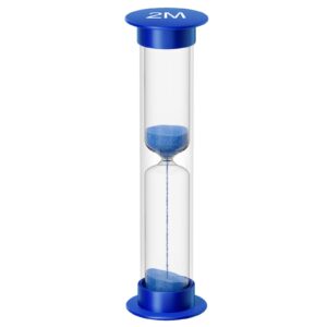 suliao 2 minute sand timer for kids, colorful hourglass sand clock 2 minute, small sand watch 2 min, plastic hour glass sandglass for kids, games, classroom, toothbrush timer (blue)