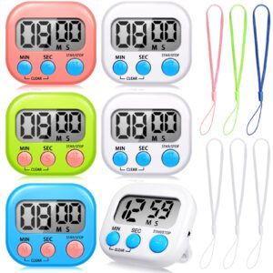 6 pack small digital kitchen timer classroom timers for kids, kitchen timer for cooking with 6 pieces lanyard magnetic back and on/off switch second minute count up countdown, multicolored