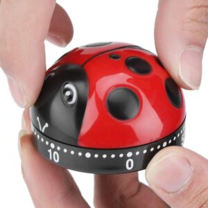 Fdit Cute Ladybug Shape Kitchen Timer 60 Minutes Timer with Loud Ring Mechanical Wind-Up Timer Kitchen Cooking Utensils