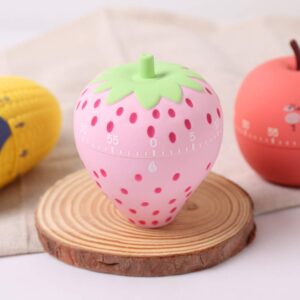 MONLIYA Kitchen Timer Cute Fruit Cookie Kitchen Timer | Novelty Manual Cooking Timer | Fun Shaped Mechanical Timer for Kitchen Alarm Home Desktop Decor (Strawberry) Windup