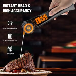 𝗨𝗽𝗴𝗿𝗮𝗱𝗲𝗱 Meat Thermometer Digital for Grill and Cooking - Instant Read Meat Thermometer 6.1” Ultra Long Waterproof Grill Thermometer w/Reversible Display for BBQ, Oil Deep Frying