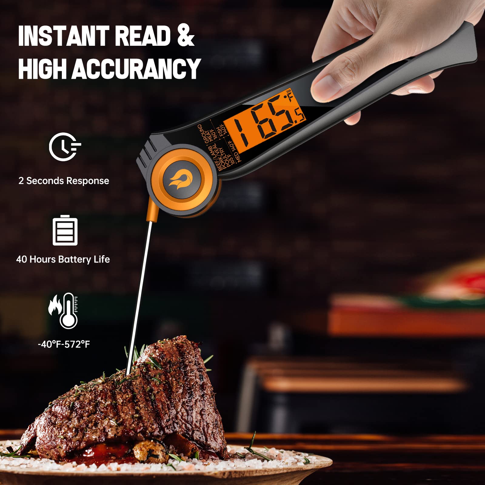 𝗨𝗽𝗴𝗿𝗮𝗱𝗲𝗱 Meat Thermometer Digital for Grill and Cooking - Instant Read Meat Thermometer 6.1” Ultra Long Waterproof Grill Thermometer w/Reversible Display for BBQ, Oil Deep Frying