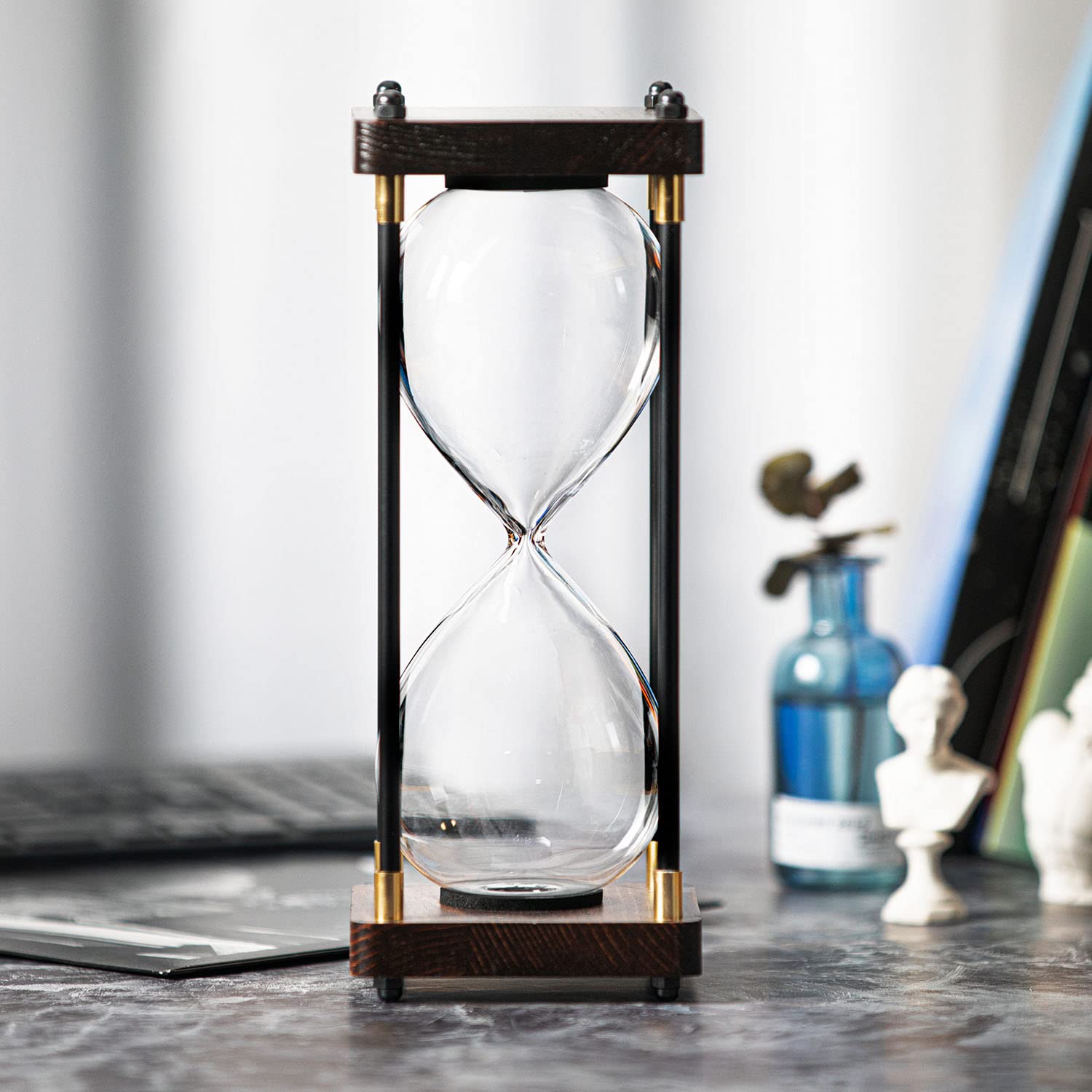 Fillable Hourglass Timer, Black Wooden Frame Decorative Sand Timer (Empty Hourglass, Large Size)