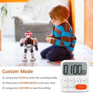 LIORQUE Kitchen Timer for Cooking, Magnetic Timer Clock with Large LCD Display, 3 Levels Volume, Shortcut Setting, Digital Timer for Kids Classroom Teacher (Battery Included)