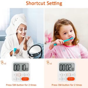 LIORQUE Kitchen Timer for Cooking, Magnetic Timer Clock with Large LCD Display, 3 Levels Volume, Shortcut Setting, Digital Timer for Kids Classroom Teacher (Battery Included)