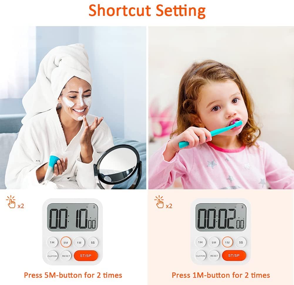 LIORQUE Kitchen Timer for Cooking, Magnetic Timer Clock with Large LCD Display, 3 Levels Volume, Shortcut Setting, Digital Timer for Kids Classroom Teacher (Battery Included)