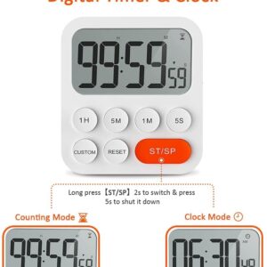 LIORQUE Kitchen Timer for Cooking, Magnetic Timer Clock with Large LCD Display, 3 Levels Volume, Shortcut Setting, Digital Timer for Kids Classroom Teacher (Battery Included)