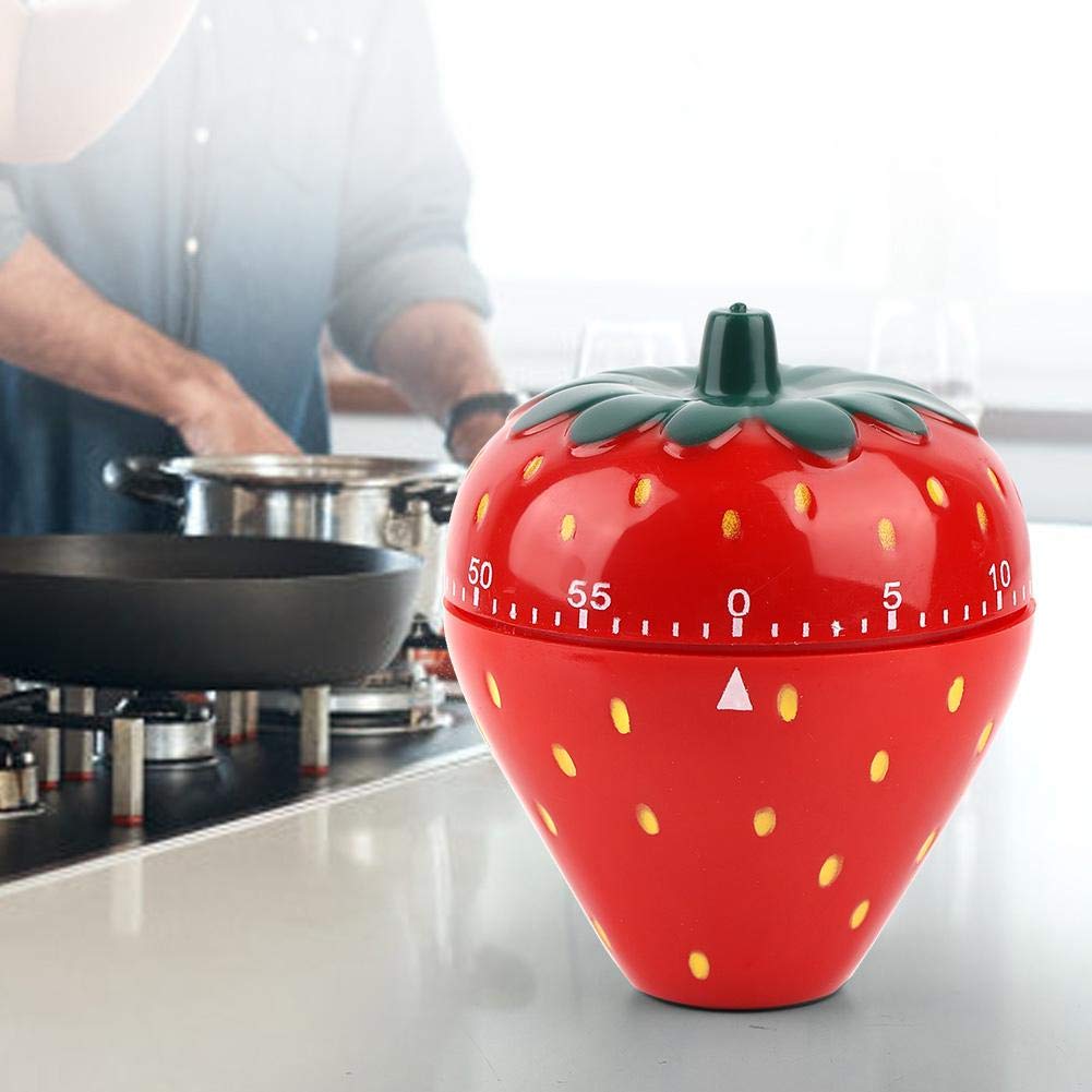 Mechanical Kitchen Timer Kitchen Reminder Alarm Clock Countdown Clock -Red Strawberry Shaped