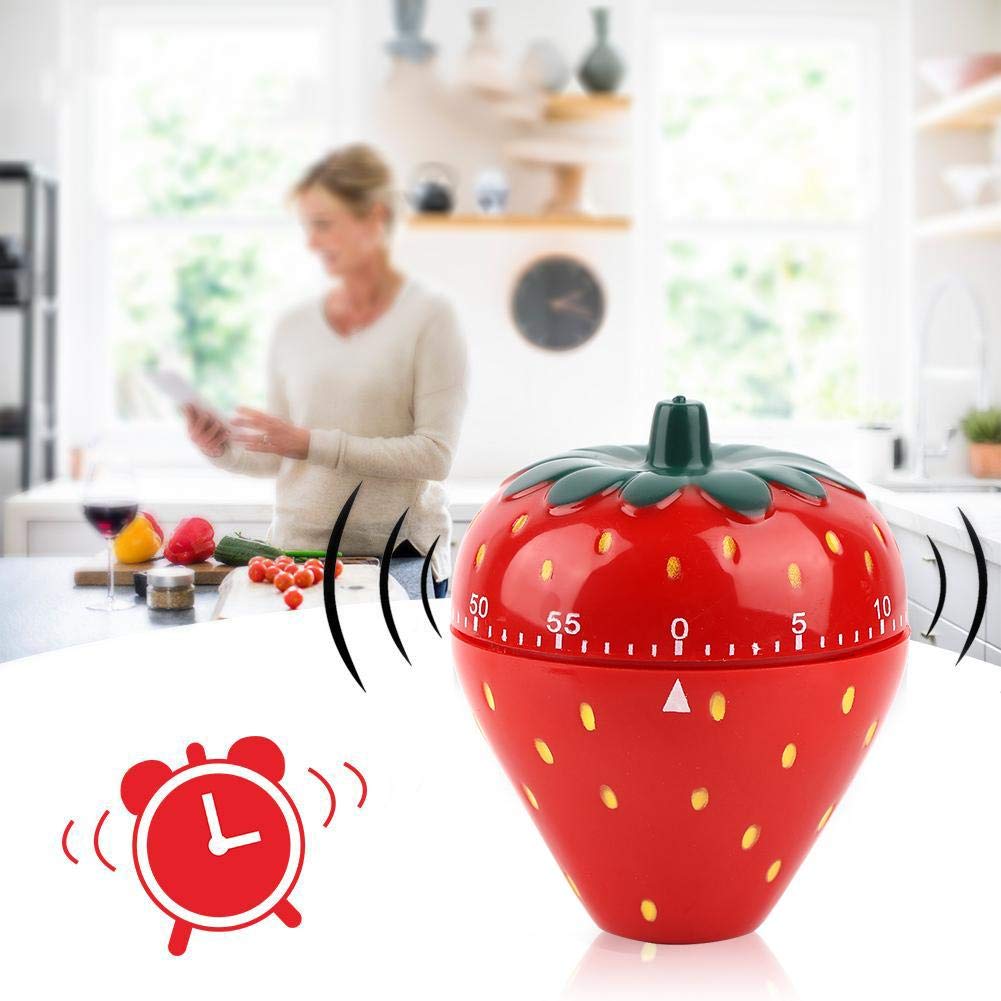 Mechanical Kitchen Timer Kitchen Reminder Alarm Clock Countdown Clock -Red Strawberry Shaped