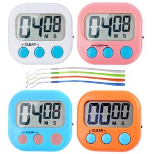 digital kitchen timer, big display screen, loud alarm, strong magnetic backing stand, cooking baking kids classroom teacher game timers, minute seconds count up countdown and simple operation(4 pack)