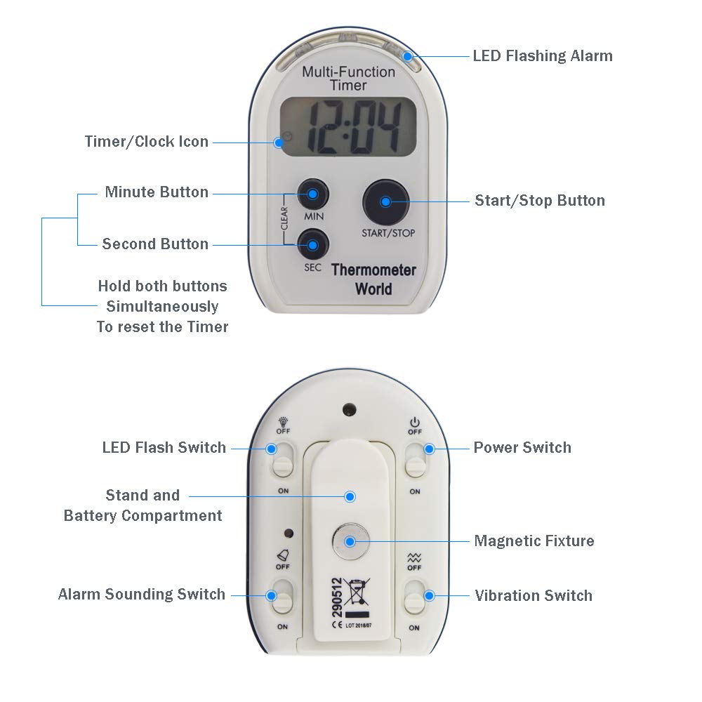 Visual Timer Multi Function with Vibrating Audible and Flashing Alarm - Countdown Timer Ideal for The Visually and Hearing Impaired