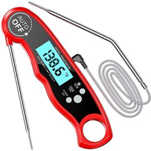 comsoon digital meat thermometer, instant read cooking thermometer with dual probe, kitchen food thermometer with alarm setting, backlight & magnet for bbq grill smoker oven oil candy-red