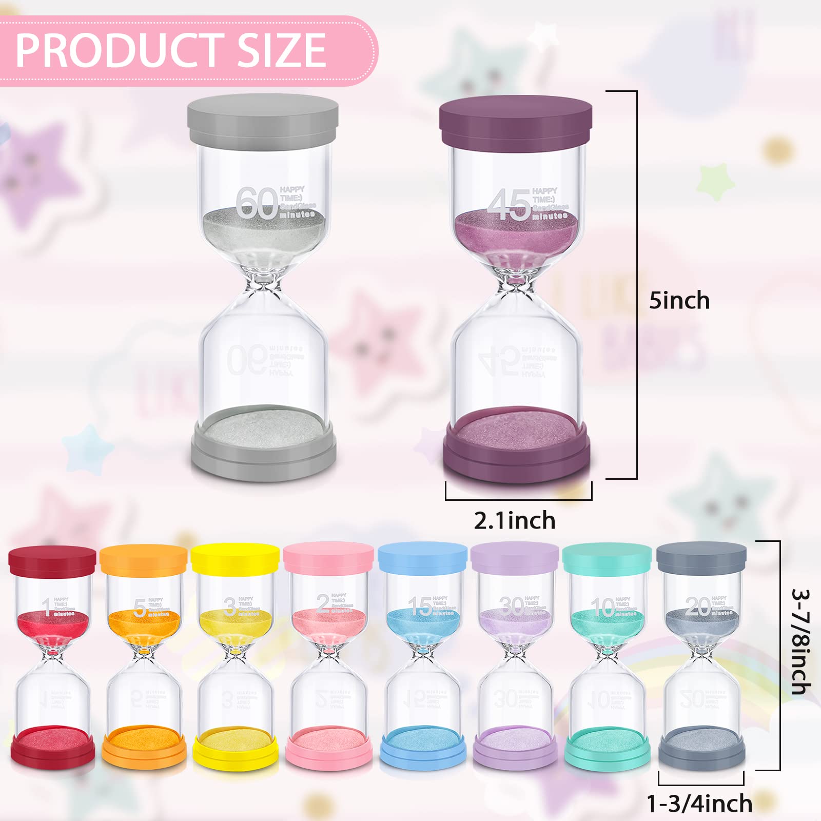 10 Pcs Sand Timer for Children Colorful Hourglass Timer 1/2/3/5/10/15/20/30/45/60 Minutes Visual Toothbrush Timer Colored Classroom Timer Sand Clock Timer for Game Home Cooking Office Decoration