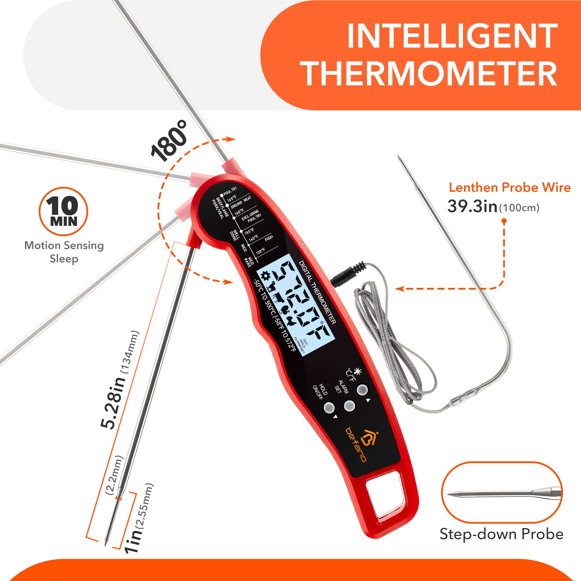 Befano Instant Read Meat Thermometer, Waterproof Digital Food Thermometer with Backlight and Magnet, Fit for Kitchen, Food Cooking, Grill, BBQ, Smoker, Candy, Coffee, and Oil Deep Frying- Green