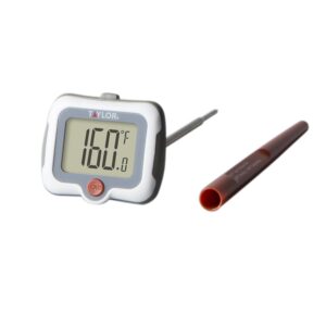 taylor pivoting head instant read digital meat food grill bbq cooking kitchen thermometer with protective sleeve, gray