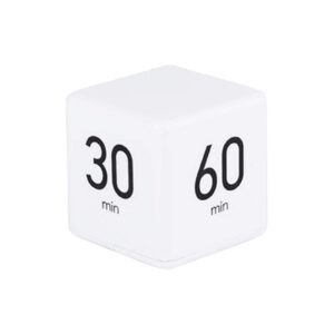 cube timer 5, 15, 30 and 60 minutes for time management (white) kitchen timer, kids timer, workout timer with adjusted volume,not included batteries