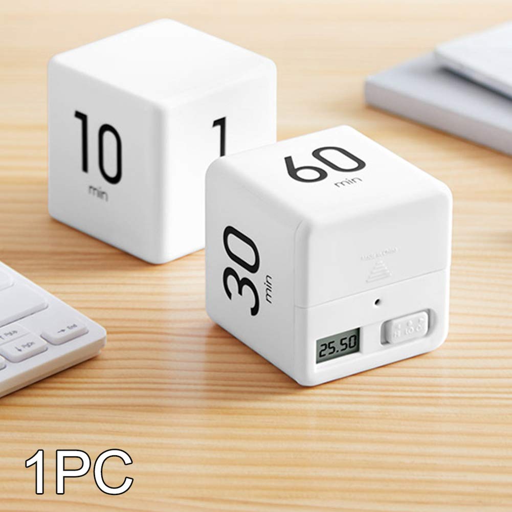 Cube Timer 5, 15, 30 and 60 Minutes for Time Management (White) Kitchen Timer, Kids Timer, Workout Timer with Adjusted Volume,Not Included Batteries