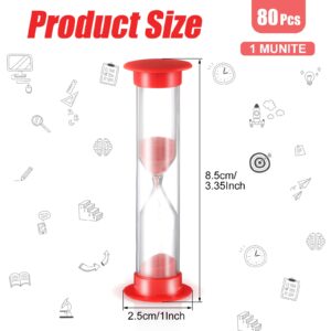 Set of 80 1 Minute Sand Timer Small Hourglass for Classroom One Minute Sandglass Clock Red Acrylic Hourglass Game Timer for Kids Preschool Teacher Supplies, 3.35 x 0.98 x 0.98 Inches